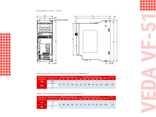 ABA00006 Преобразователь частоты VF-51-P1K5-0004-T4-E20-B-H, 380В, 1,5кВт, 4А фото 3